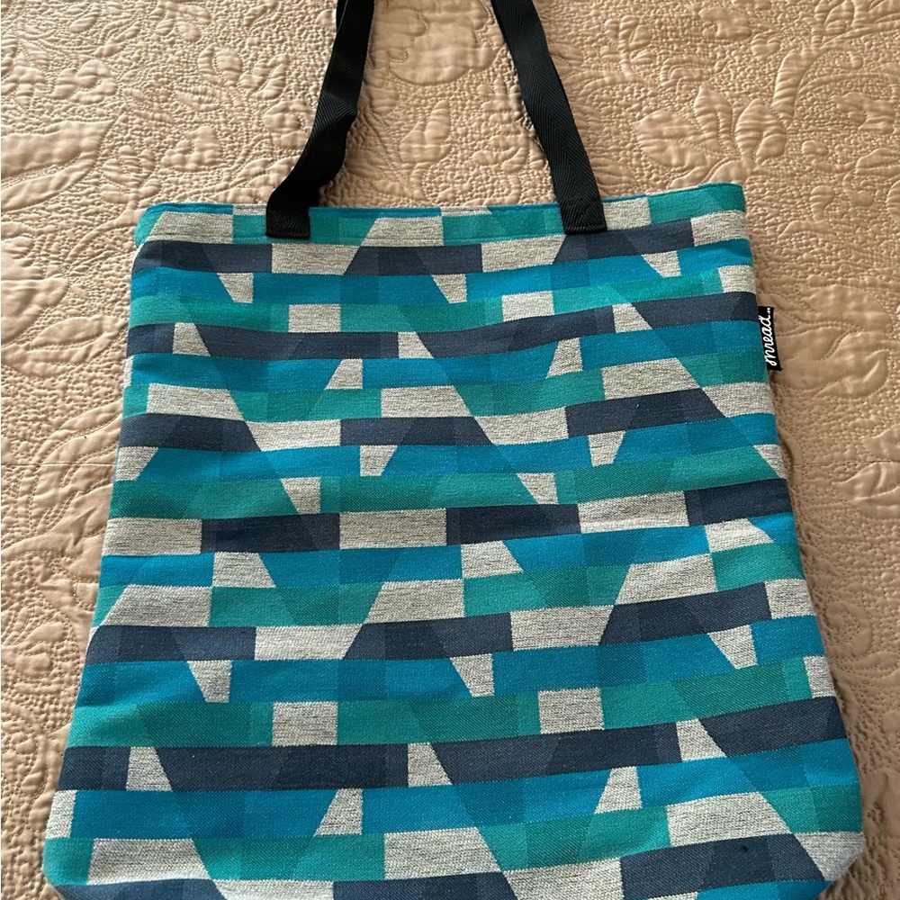 Public Thread Patterned Tote Bag with Black Handles
